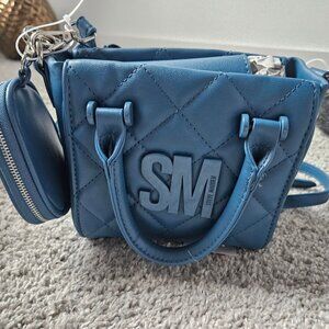 STEVE MADDEN BBABI QUILTED CROSSBODY/WRISTLET HANDBAG w/2 STRAPS-MARINE BLUE NWT